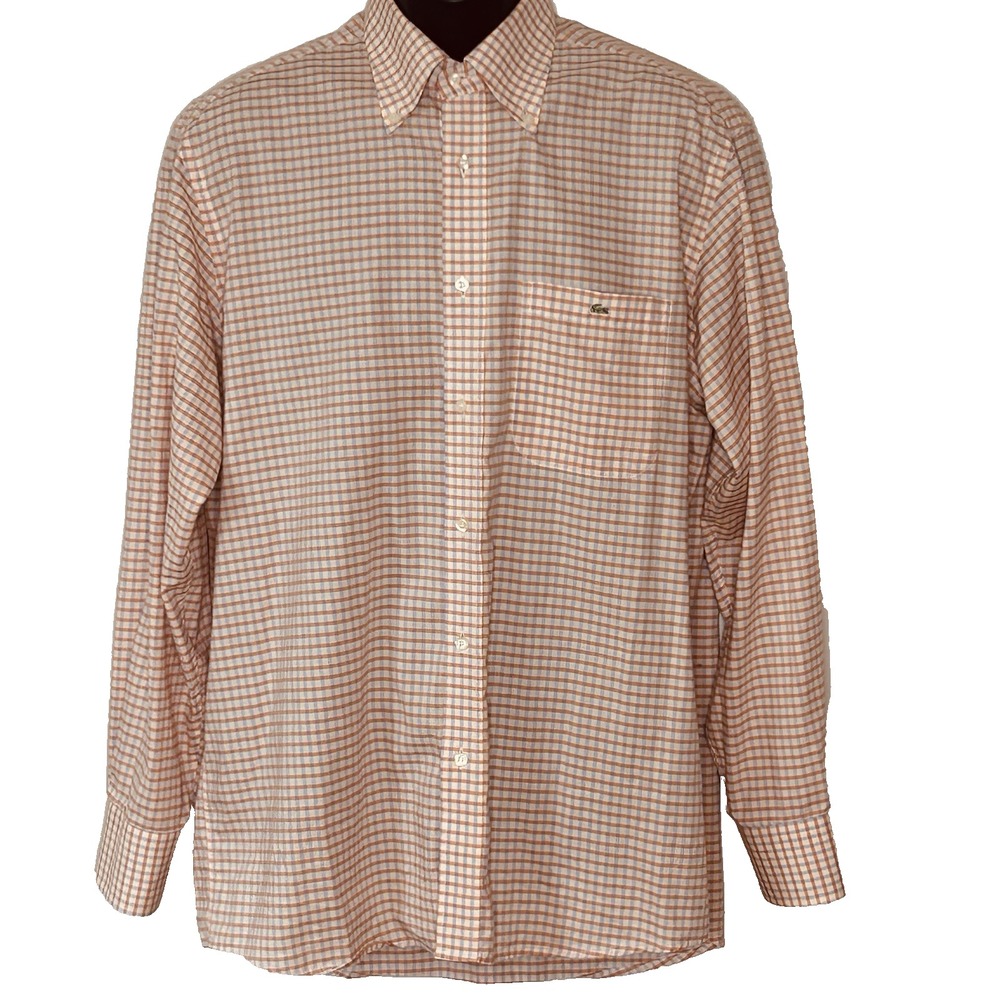 Lacoste Men's Button Down Shirt Size 42 US L Preppy Office Cotton Plaid Logo